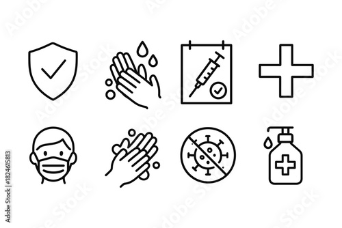 Essential health and safety icons set for hygiene and protection guidelines