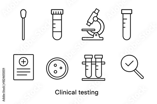 Line art medical testing icons for clinical laboratories and research