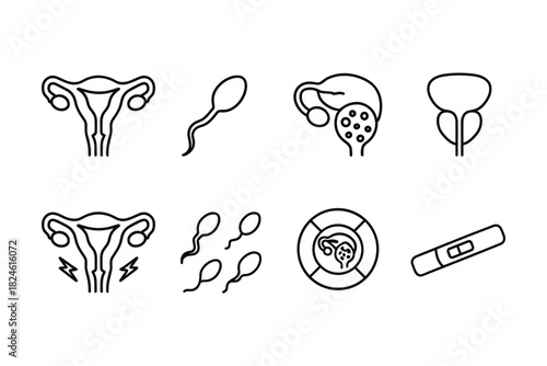 Minimalist icons of human reproductive system and pregnancy elements
