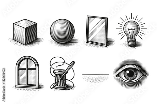 Vintage style: geometric shapes and everyday objects in retro artwork collection