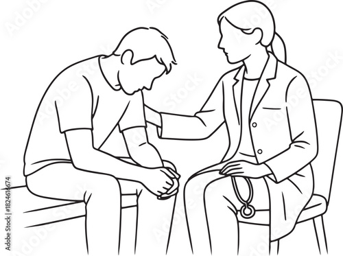 Doctor Comforting Patient Line Art