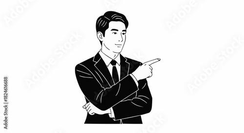Man in Suit Pointing to the Side.