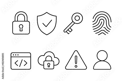 Minimalistic outline icons of security and privacy concepts