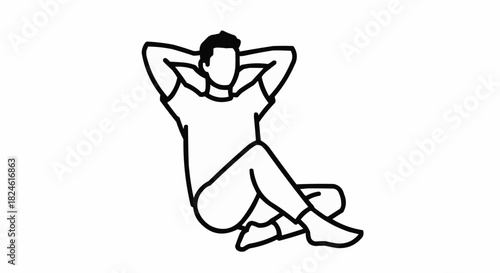 Relaxed person sitting with hands behind head, enjoying peaceful moment.