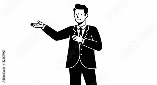 Man in Suit Gesturing and Holding Hand on Chest.