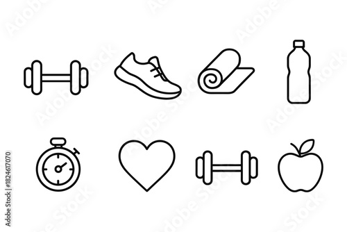 Simple fitness icons set for gym and exercise essentials