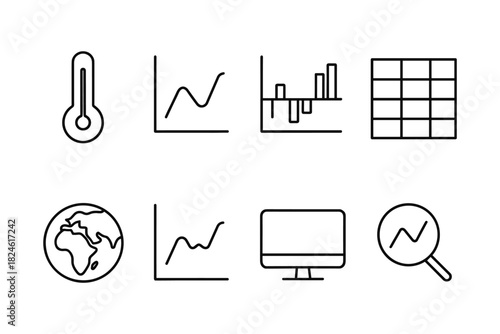 Minimal line icons: data analysis and business growth set