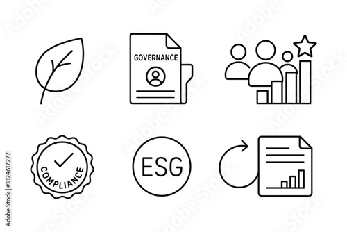 Corporate governance and compliance icons set: esg and business growth concepts