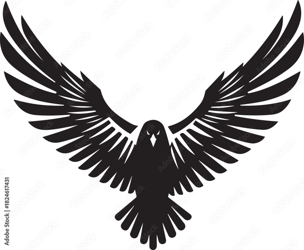 Obraz premium Soaring Eagle Silhouette with Spread Wings Emblem of Freedom and Power.