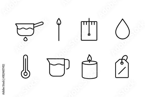 Minimalist cooking and candle making icons: linear design for diy projects