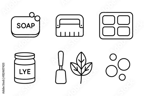 Minimalist soap making icons: ingredients and tools for diy projects