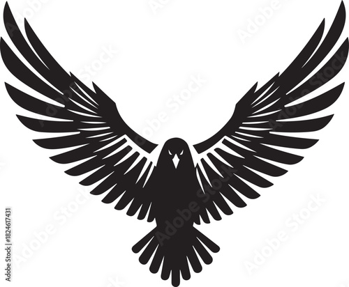 Soaring Eagle Silhouette with Spread Wings Emblem of Freedom and Power.