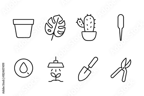 Minimalist gardening icons: line art collection for plant lovers and horticulture