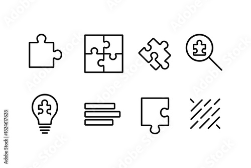 Minimalist puzzle icons set for creative solutions and teamwork