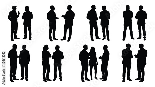 People silhouettes interacting in various poses isolated on white background, Vector