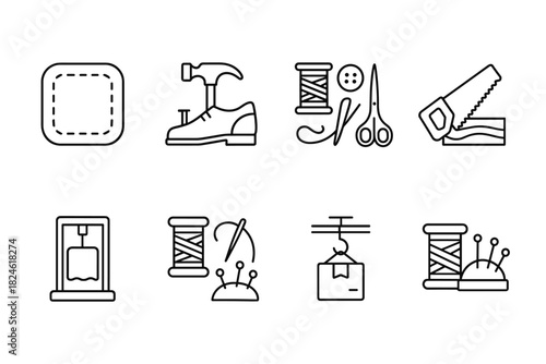 Crafting tools and sewing line icons for diy enthusiasts