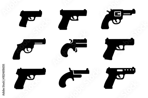 Collection of various gun silhouettes featuring pistols and revolvers