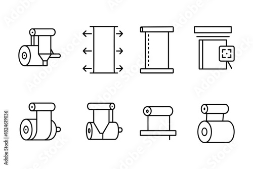 Linear set of minimalist film roll icons with simple line art style