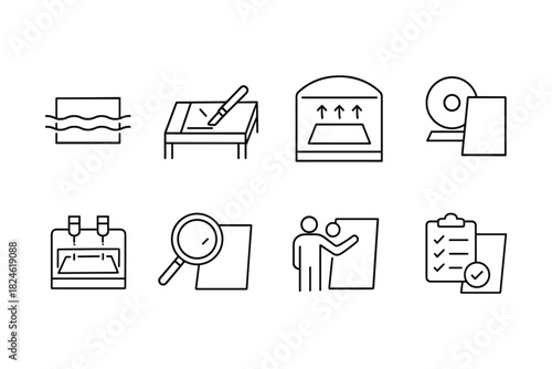 Linear icons of papercutting and plotting techniques for crafts and design