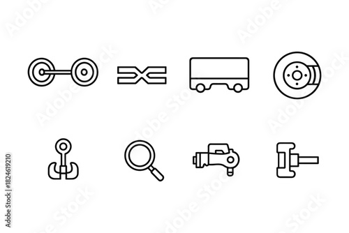 Car parts icons: linear style automotive symbol collection