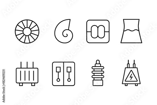 Minimalist linear icons of industrial and electrical components