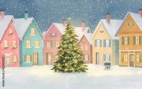 winter landscape with houses and trees