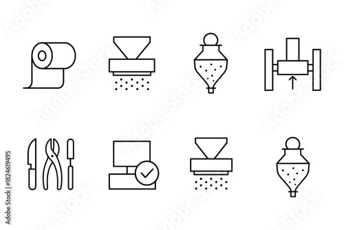 Minimalist industrial and culinary icons set in linear style