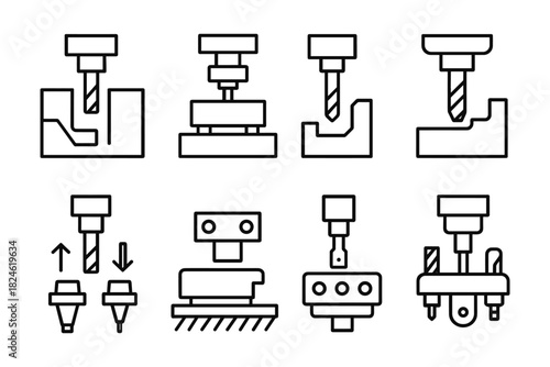 Linear icons of cnc and milling machine components for precision engineering