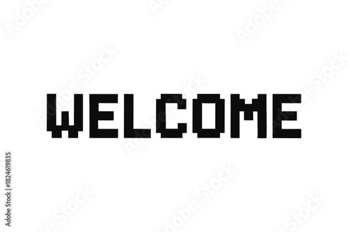 Bold pixel art welcome text in retro video game style