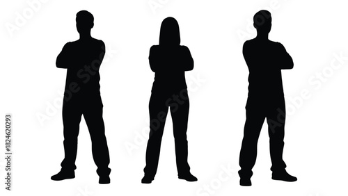 Silhouettes of people with crossed arms isolated on white background, Vector