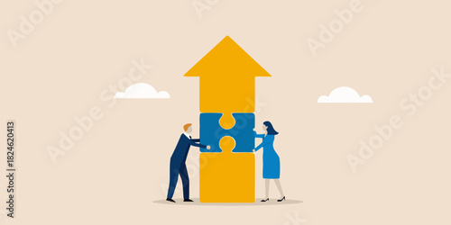 Teamwork and collaboration building success with puzzle pieces