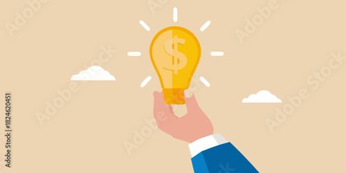 Hand holding a lightbulb with a dollar sign symbolizing financial ideas