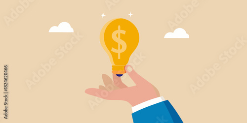 Hand holding a lightbulb with a dollar sign symbolizing financial ideas