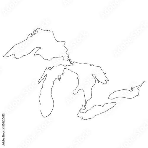 Great Lakes Region Map Outline Vector Illustration for Geography and Travel
