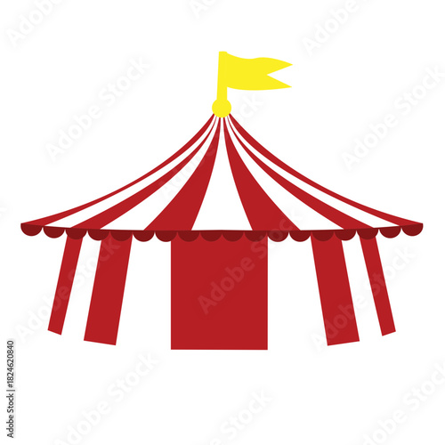 Red and White Striped Circus Tent Vector Illustration for Carnival and Fair