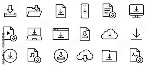 ダウンロードに関する編集可能な線画アイコンセット