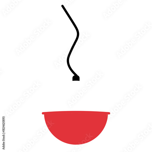 Simple Flat Color Vector Illustration of a Red Fire Truck (Fire Engine) with a Ladder and Siren, Side View