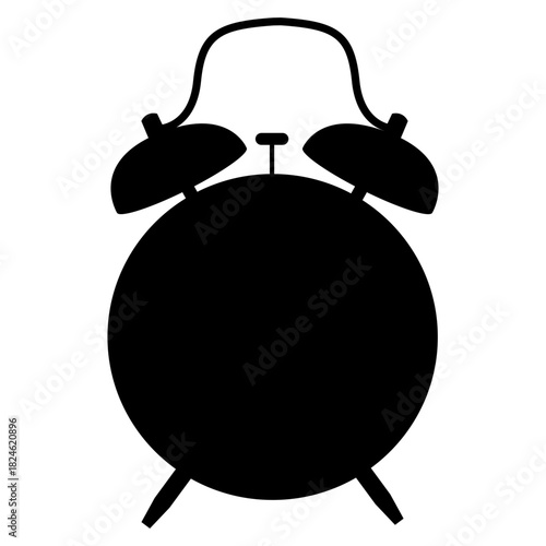 Black Alarm Clock Silhouette Icon for Time and Wake Up Concepts