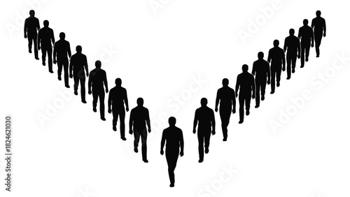 People silhouettes in v-formation isolated on white background, Vector