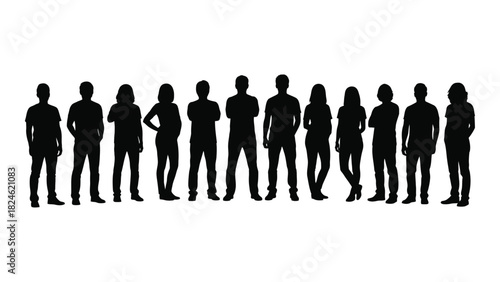 Diverse group of people silhouettes isolated on white background, Vector