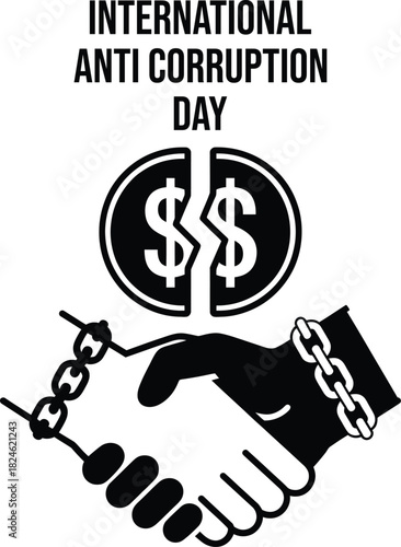 International anti corruption day: chained handshake, split money