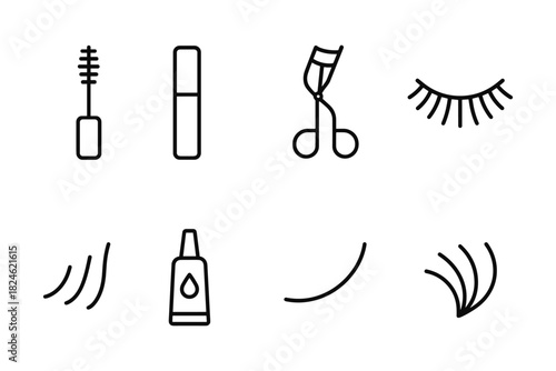 Beauty tools and makeup elements in minimalist outline design for makeup enthusiasts