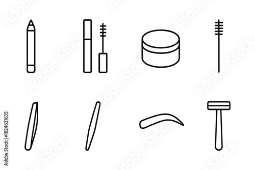 Minimalist makeup and grooming icons for beauty and skincare set