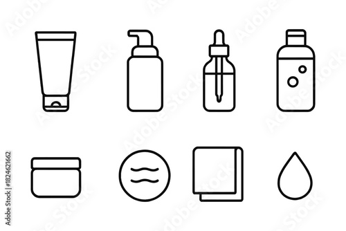 Minimalist line art icons of skincare products for modern beauty brands