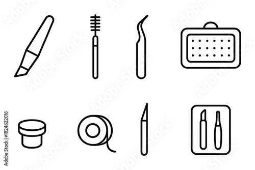 Minimalist beauty tools icons set for skincare and makeup