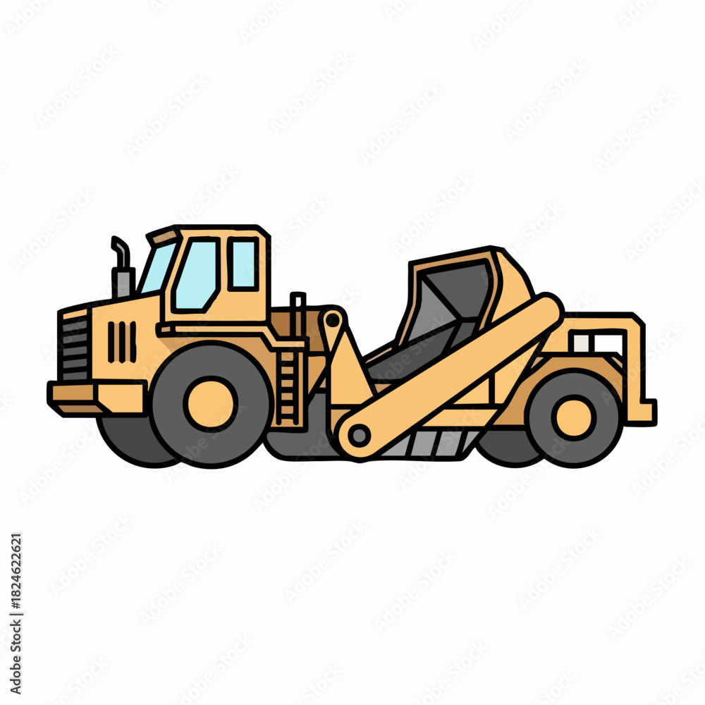Naklejka premium Illustration of a Yellow Motor Scraper Construction Vehicle.
