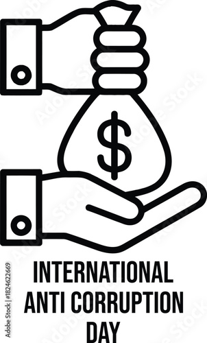 Anti-corruption day concept: money hand exchange icon line art.