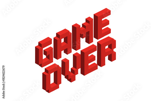 Retro 3d isometric game over text in bold red block letters