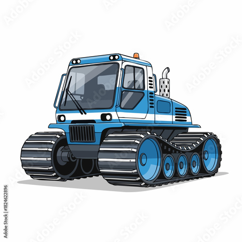Blue tracked vehicle illustration isolated on white background.
