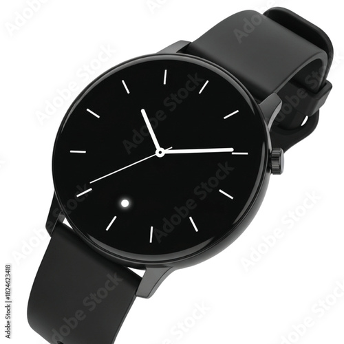 Black Round Smartwatch With Black Band On White wearable technology gadget